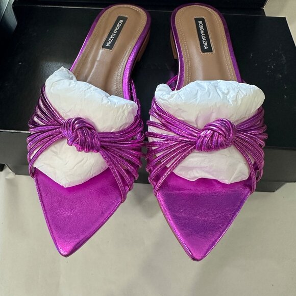 BCBGMAXAZRIA VADA NEW in box PINK METALLIC leather sz 6.5M sandals slippers - Picture 1 of 6